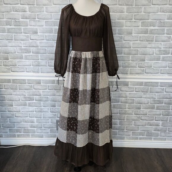 Vintage Couriers California Gingham Swiss Maxi Dress Prairie Cottage Hippie 70s - Picture 12 of 13